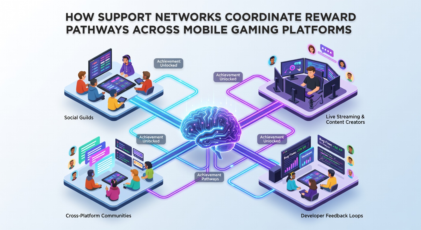 Mobile support coordination dashboard showing reward pathways across gaming platforms