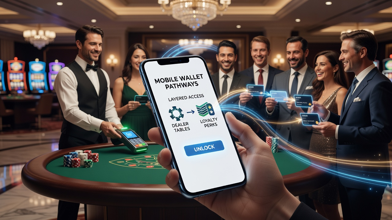 Live dealer table view on mobile device showing loyalty perk notifications and wallet balance integration